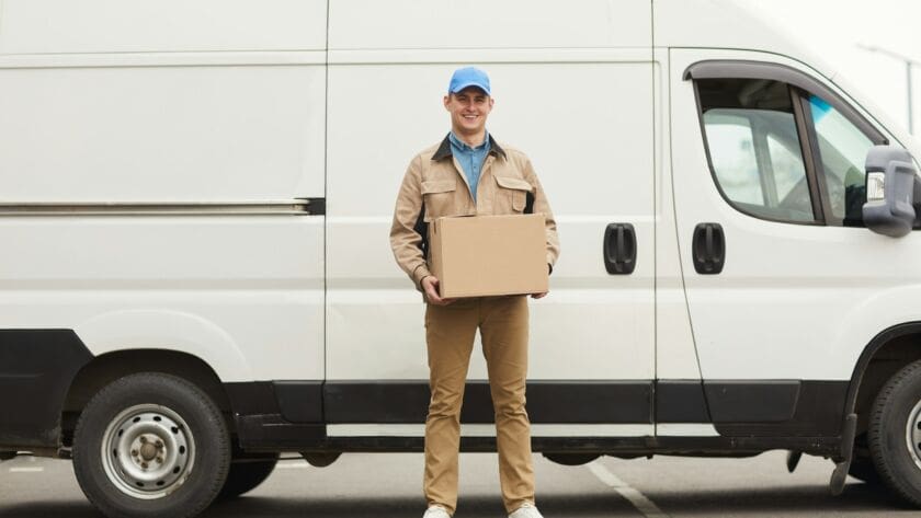 Courier delivering parcels