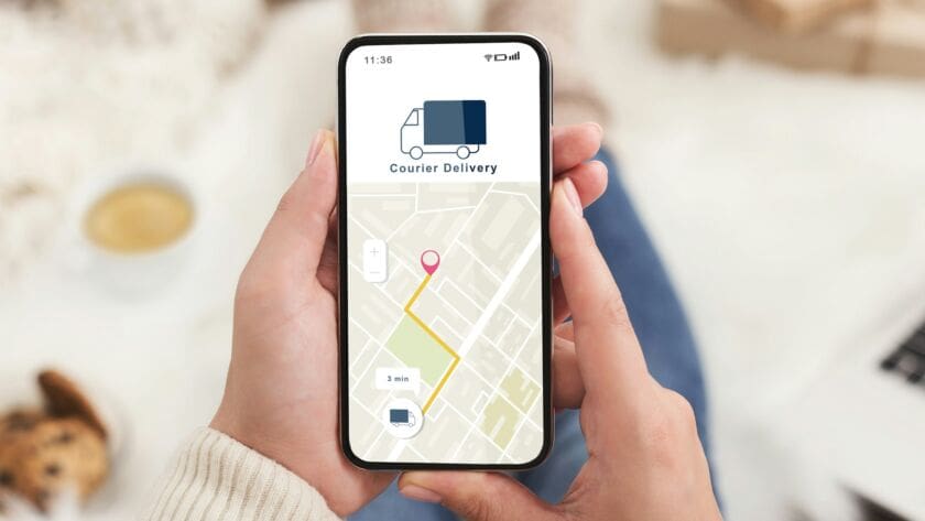Modern courier delivery at home, shopogolic and online shopping